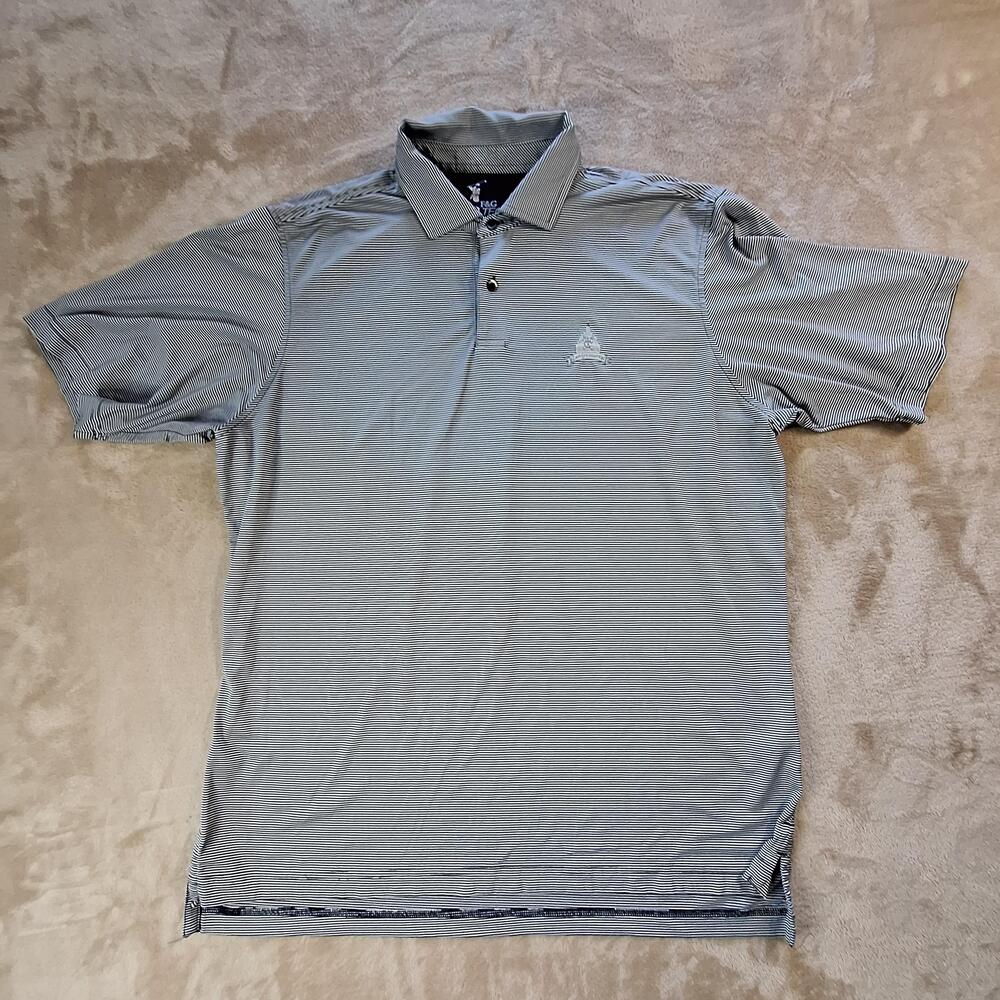 F&G Tech Polo Shirt Mens Large Blue Stripe Stretch Congressional Country Club